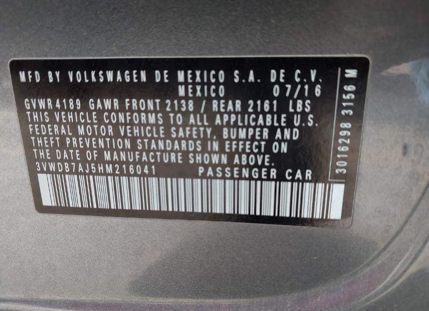 Photo 9 of 2017 Volkswagen Jetta 1.4T SE (VIN 3VWDB7AJ5HM216041)