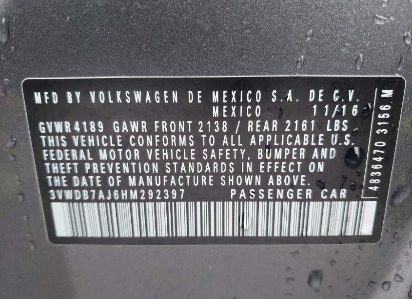 Photo 9 of 2017 Volkswagen Jetta 1.4T SE (VIN 3VWDB7AJ6HM292397)