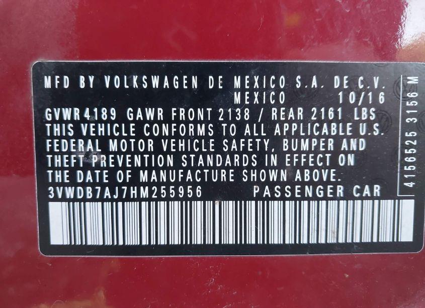 Photo 9 of 2017 Volkswagen Jetta 1.4T SE (VIN 3VWDB7AJ7HM255956)