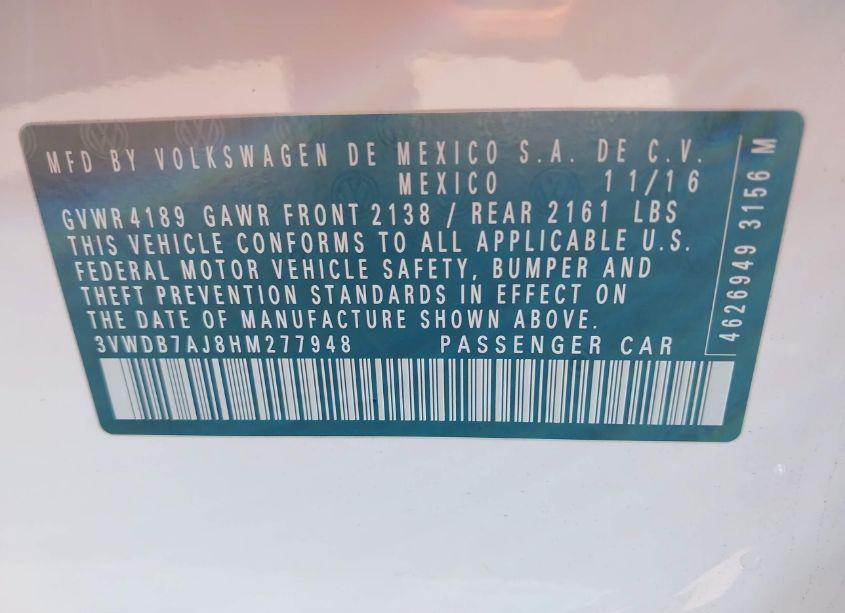 Photo 9 of 2017 Volkswagen Jetta 1.4T SE (VIN 3VWDB7AJ8HM277948)