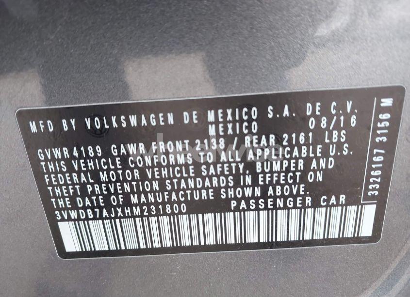 Photo 9 of 2017 Volkswagen Jetta 1.4T SE (VIN 3VWDB7AJXHM231800)