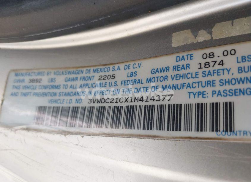 Photo 9 of 2001 Volkswagen New BEETLE GLX (VIN 3VWDC21CX1M414377)