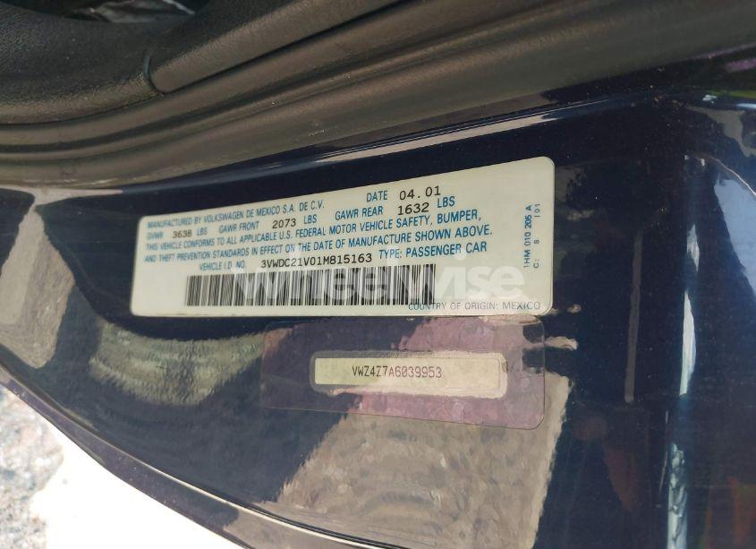 Photo 9 of 2001 Volkswagen Cabrio GLX (VIN 3VWDC21V01M815163)