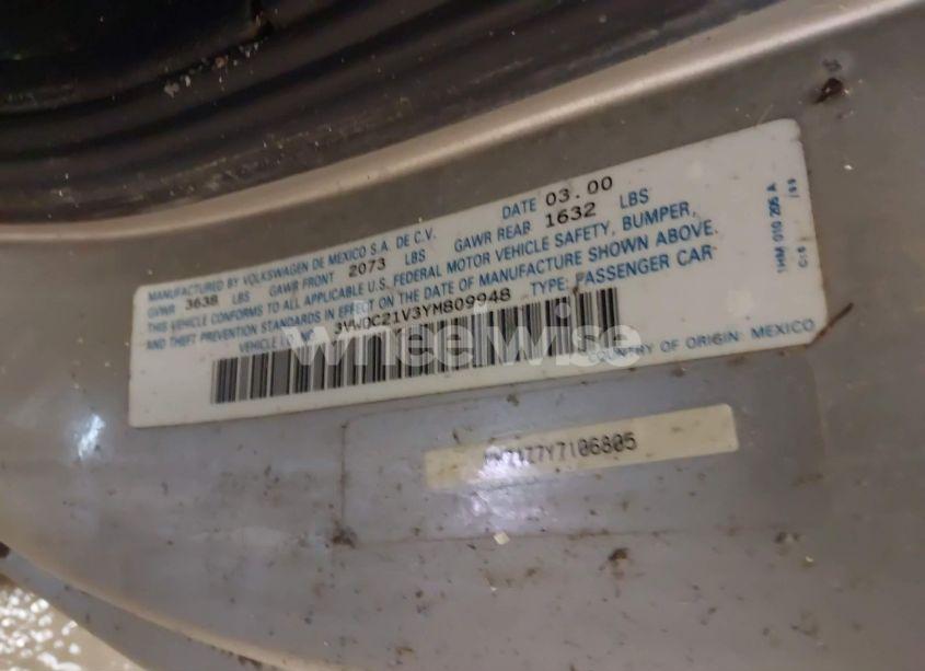 Photo 9 of 2000 Volkswagen Cabrio GLS (VIN 3VWDC21V3YM809948)