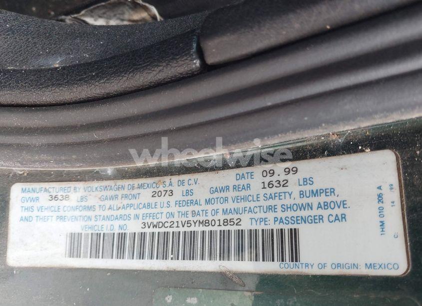 Photo 9 of 2000 Volkswagen Cabrio GLS (VIN 3VWDC21V5YM801852)