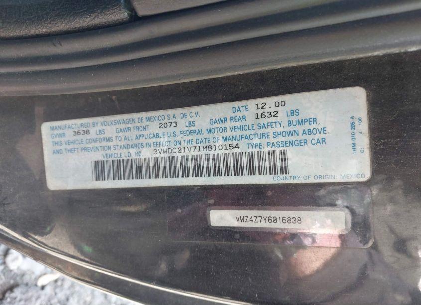 Photo 9 of 2001 Volkswagen Cabrio GLX (VIN 3VWDC21V71M810154)