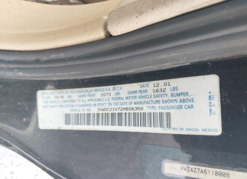 Photo 9 of 2002 Volkswagen Cabrio GLX (VIN 3VWDC21V72M806350)