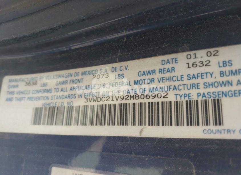 Photo 9 of 2002 Volkswagen Cabrio GLX (VIN 3VWDC21V92M806902)