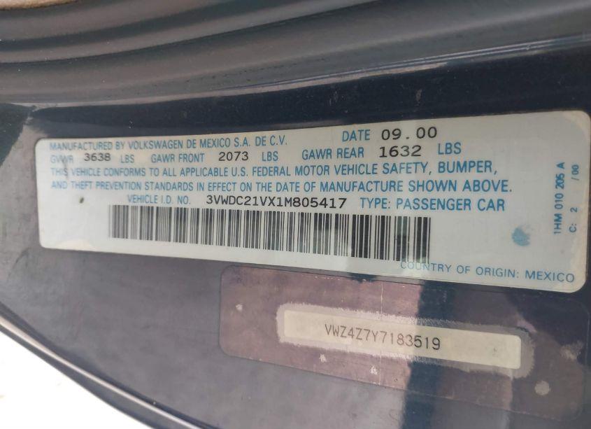 Photo 9 of 2001 Volkswagen Cabrio GLX (VIN 3VWDC21VX1M805417)