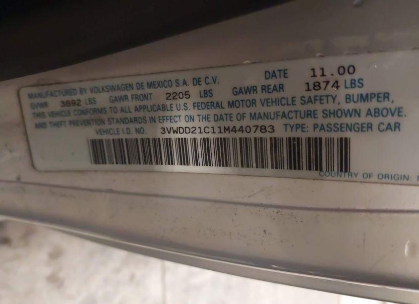 Photo 9 of 2001 Volkswagen New BEETLE GLX (VIN 3VWDD21C11M440783)