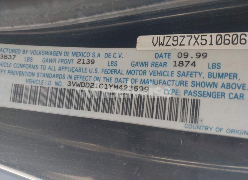 Photo 9 of 2000 Volkswagen New BEETLE GLX (VIN 3VWDD21C1YM423699)