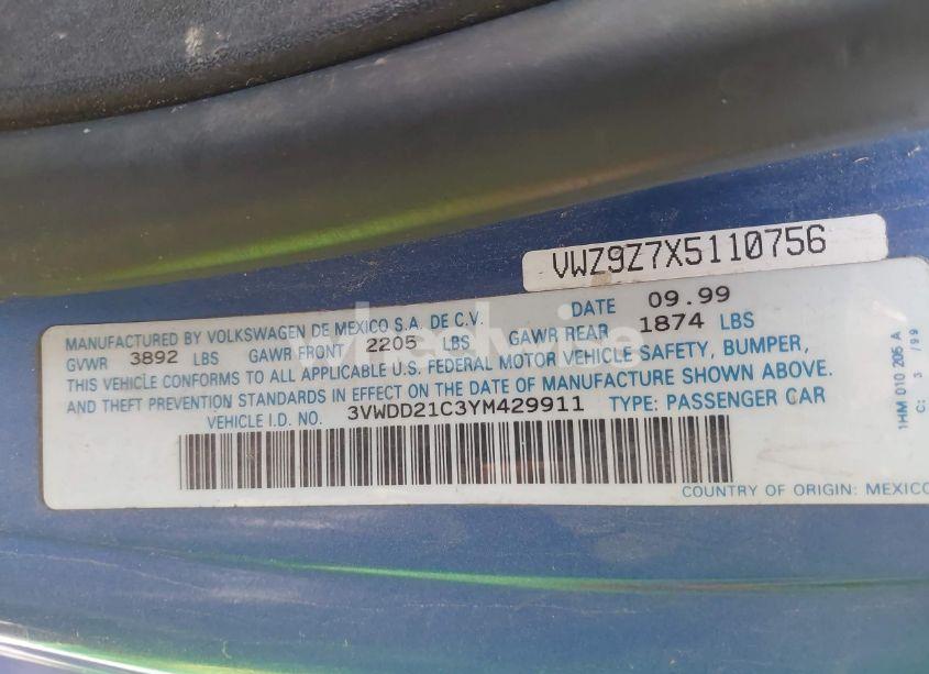 Photo 9 of 2000 Volkswagen New BEETLE GLX (VIN 3VWDD21C3YM429911)