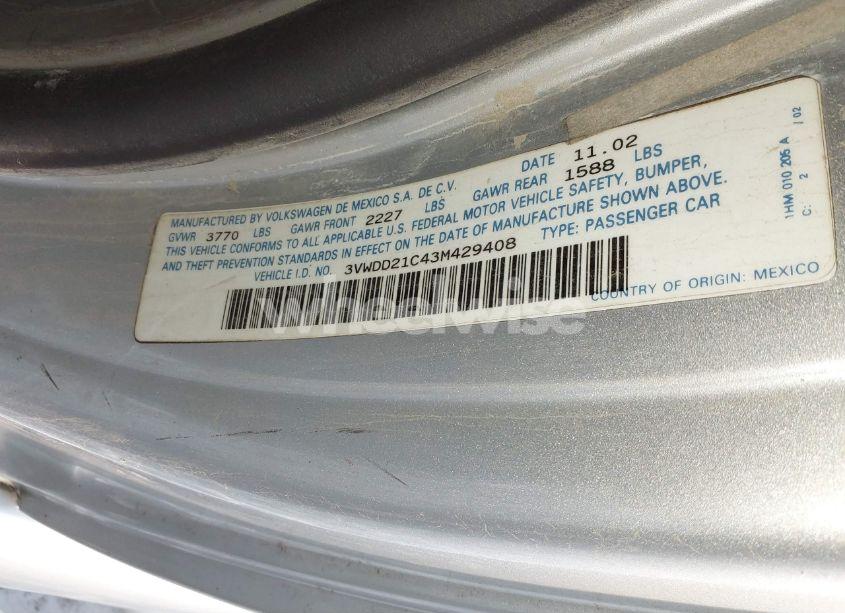 Photo 9 of 2003 Volkswagen New BEETLE GLX (VIN 3VWDD21C43M429408)