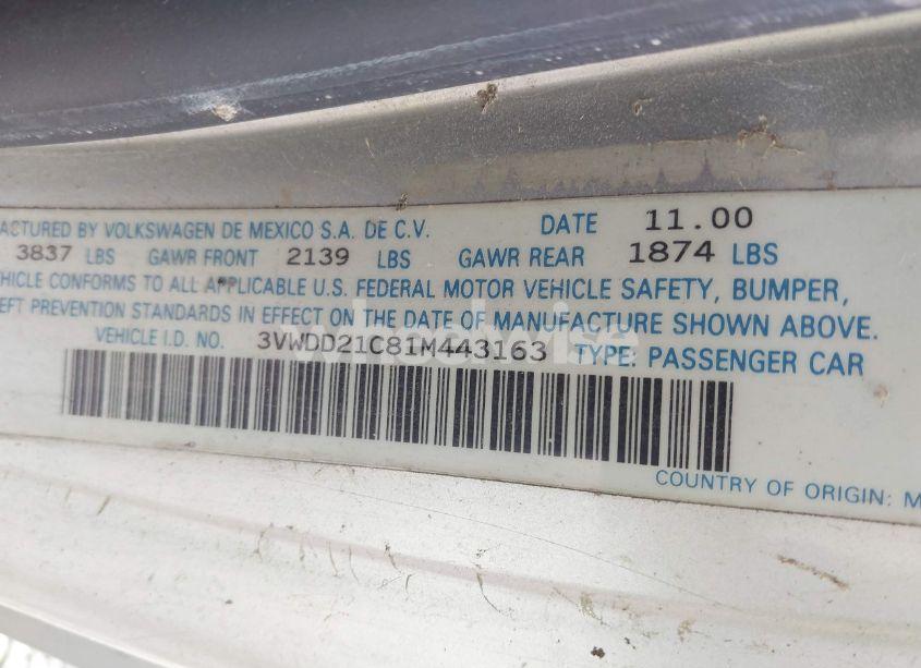 Photo 9 of 2001 Volkswagen New BEETLE GLX (VIN 3VWDD21C81M443163)