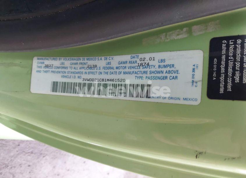 Photo 9 of 2001 Volkswagen New BEETLE GLX (VIN 3VWDD21C81M461520)