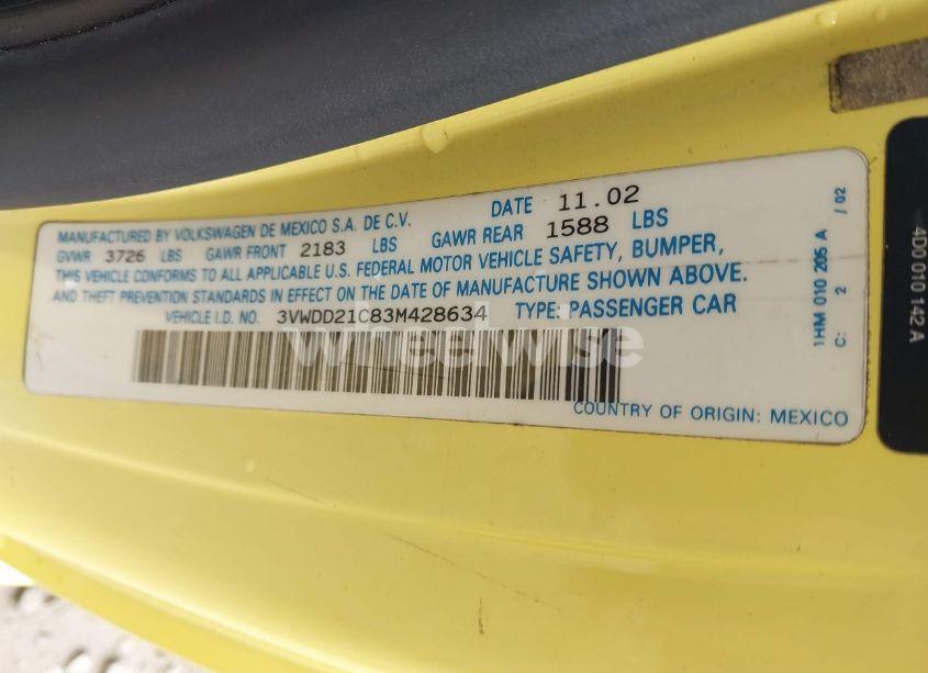 Photo 9 of 2003 Volkswagen New BEETLE GLX (VIN 3VWDD21C83M428634)