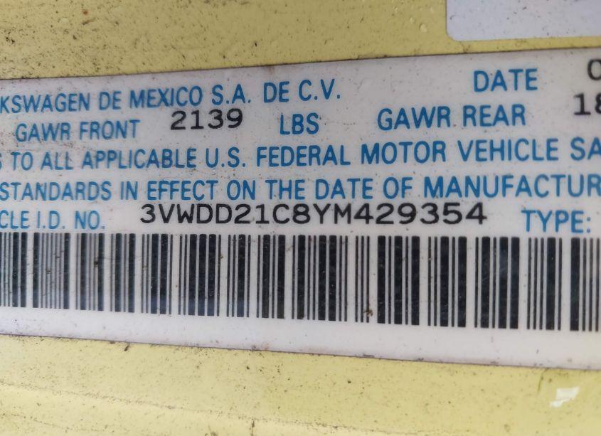 Photo 9 of 2000 Volkswagen New BEETLE GLX (VIN 3VWDD21C8YM429354)