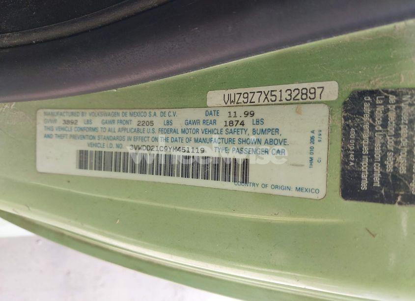 Photo 9 of 2000 Volkswagen New BEETLE GLX (VIN 3VWDD21C9YM451119)