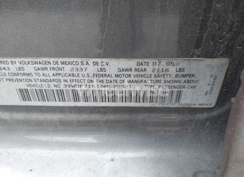 Photo 9 of 2006 Volkswagen Jetta 2.5 (VIN 3VWDF71K16M629021)