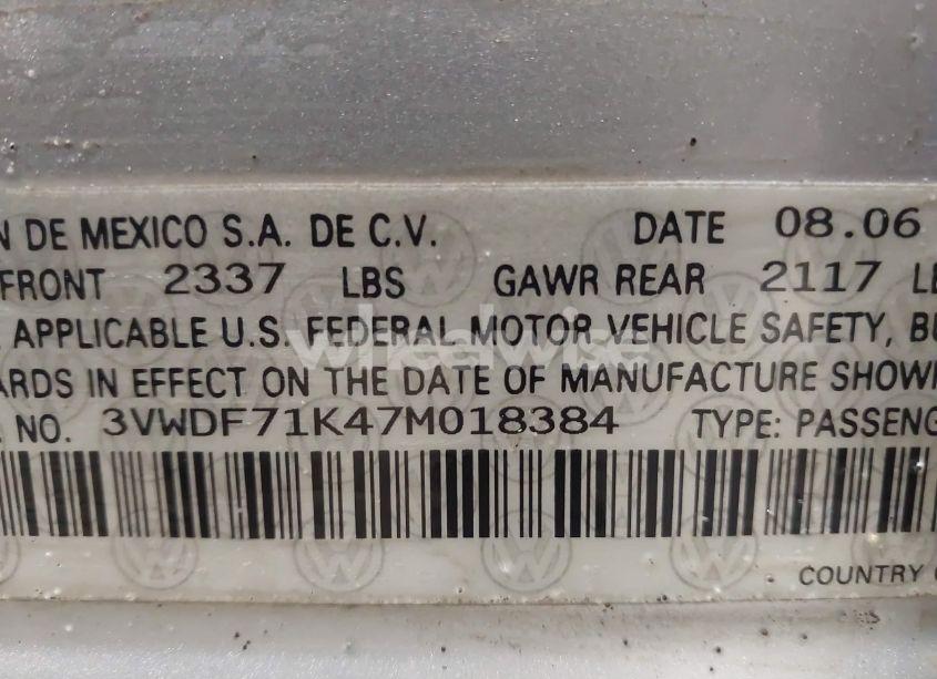 Photo 9 of 2007 Volkswagen Jetta 2.5 (VIN 3VWDF71K47M018384)