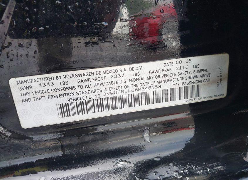 Photo 9 of 2006 Volkswagen Jetta 2.5 (VIN 3VWDF81K66M646158)