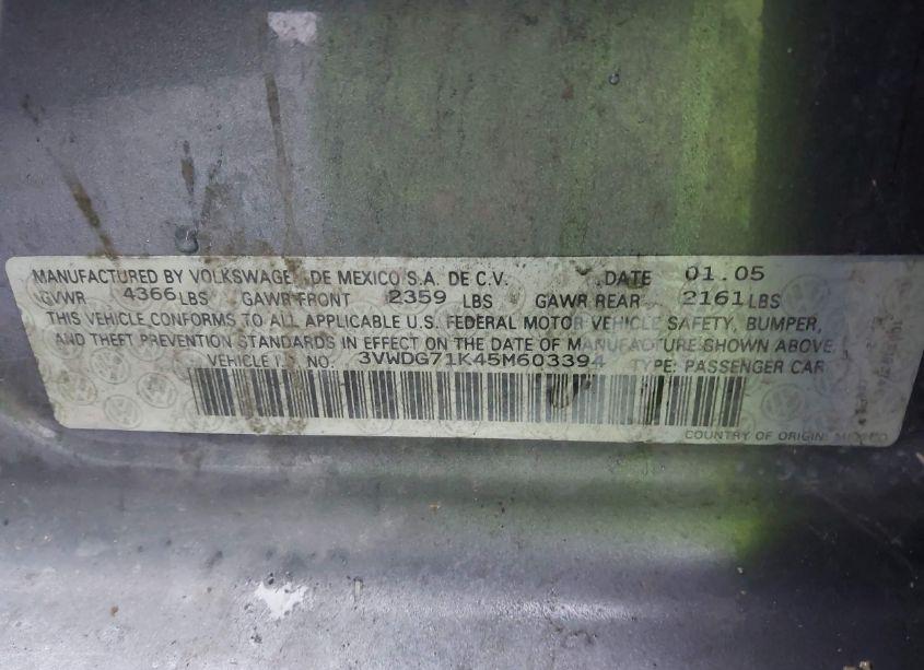 Photo 9 of 2005 Volkswagen Jetta 2.5 (VIN 3VWDG71K45M603394)