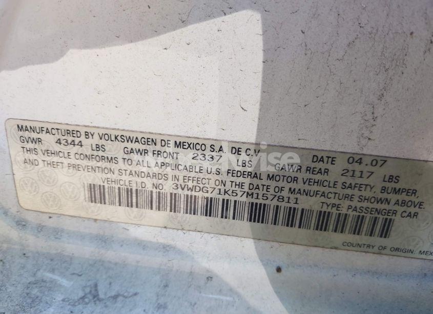 Photo 9 of 2007 Volkswagen Jetta 2.5 (VIN 3VWDG71K57M157811)