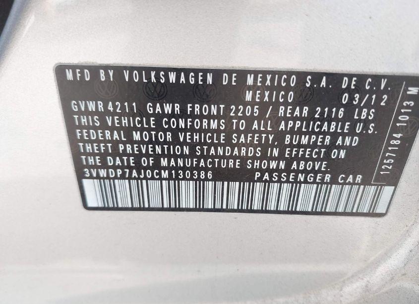 Photo 9 of 2012 Volkswagen Jetta 2.5L SE (VIN 3VWDP7AJ0CM130386)