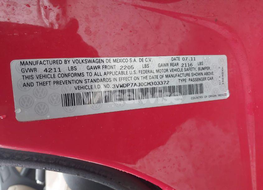 Photo 9 of 2012 Volkswagen Jetta 2.5L SE (VIN 3VWDP7AJ0CM303372)