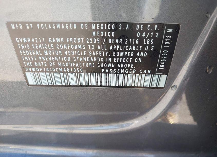 Photo 9 of 2012 Volkswagen Jetta 2.5L SE (VIN 3VWDP7AJ0CM401950)