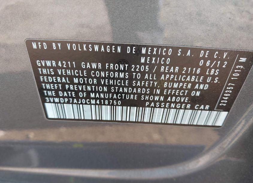 Photo 9 of 2012 Volkswagen Jetta 2.5L SE (VIN 3VWDP7AJ0CM418750)