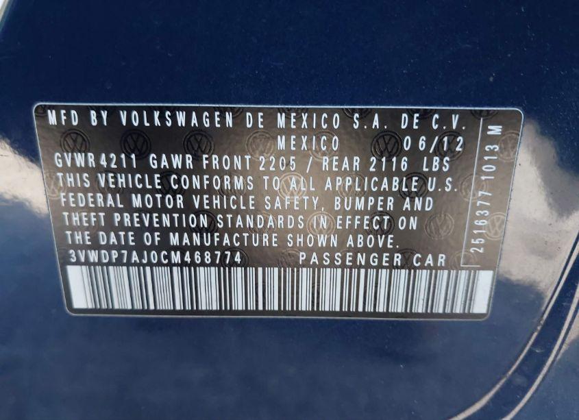 Photo 9 of 2012 Volkswagen Jetta 2.5L SE (VIN 3VWDP7AJ0CM468774)