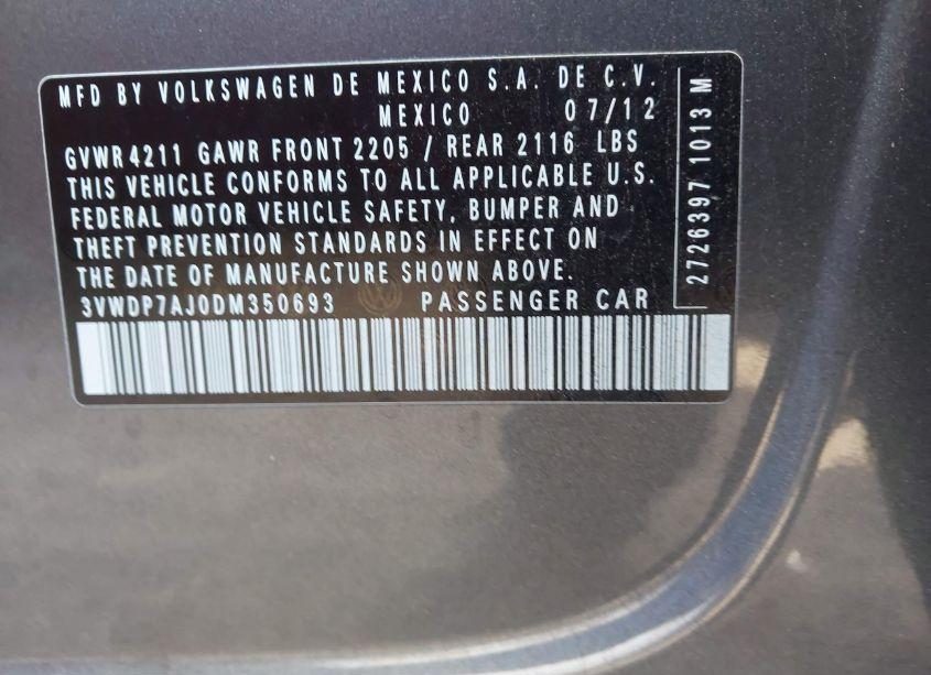 Photo 8 of 2013 Volkswagen Jetta 2.5L SE (VIN 3VWDP7AJ0DM350693)