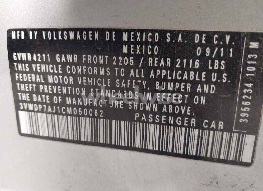 Photo 9 of 2012 Volkswagen Jetta 2.5L SE (VIN 3VWDP7AJ1CM050062)