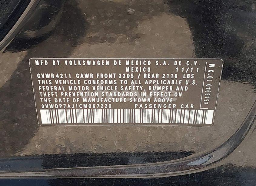 Photo 9 of 2012 Volkswagen Jetta 2.5L SE (VIN 3VWDP7AJ1CM067220)