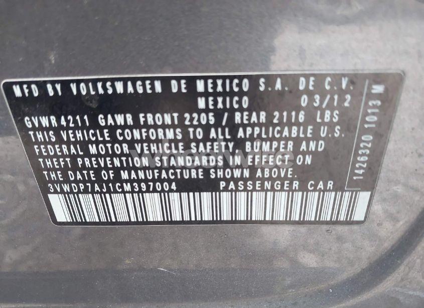 Photo 9 of 2012 Volkswagen Jetta 2.5L SE (VIN 3VWDP7AJ1CM397004)