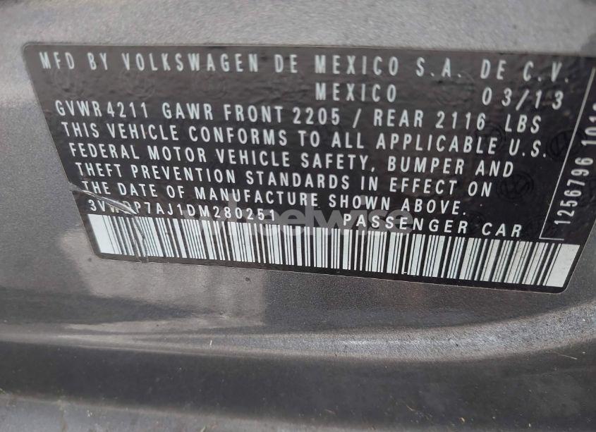 Photo 9 of 2013 Volkswagen Jetta 2.5L SE (VIN 3VWDP7AJ1DM280251)