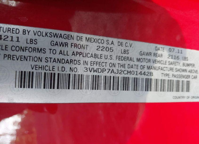 Photo 9 of 2012 Volkswagen Jetta 2.5L SE (VIN 3VWDP7AJ2CM014428)