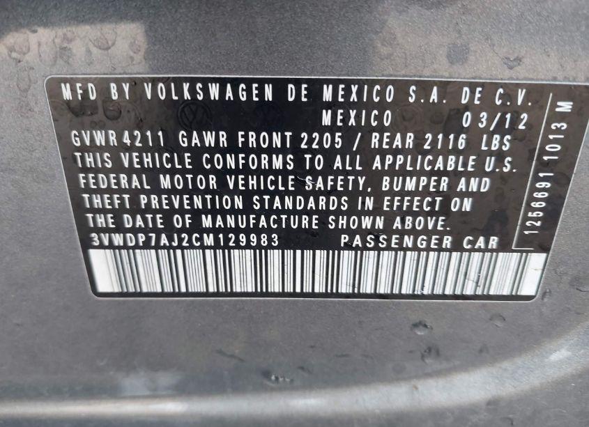 Photo 9 of 2012 Volkswagen Jetta 2.5L SE (VIN 3VWDP7AJ2CM129983)