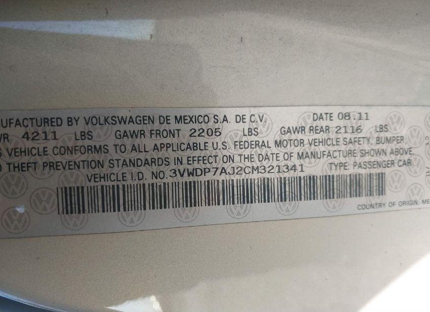 Photo 9 of 2012 Volkswagen Jetta 2.5L SE (VIN 3VWDP7AJ2CM321341)