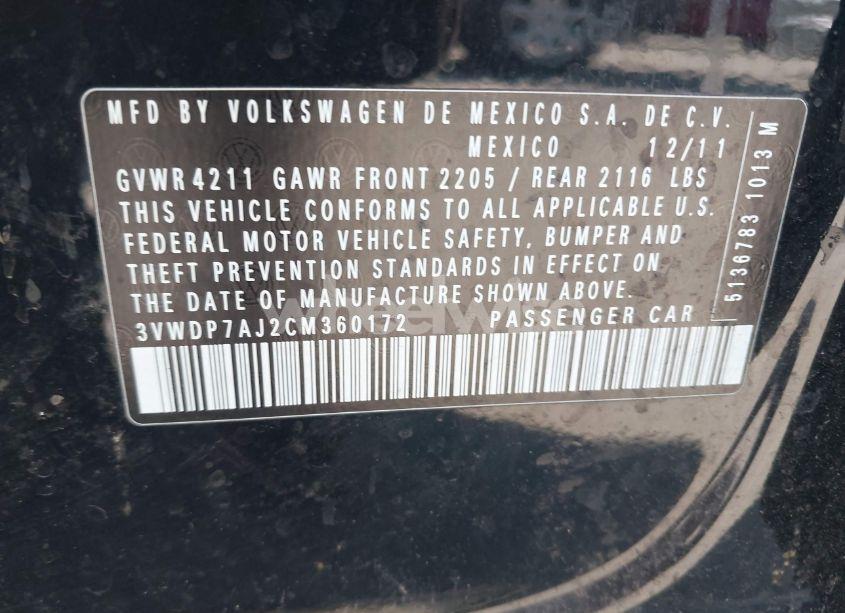 Photo 9 of 2012 Volkswagen Jetta 2.5L SE (VIN 3VWDP7AJ2CM360172)