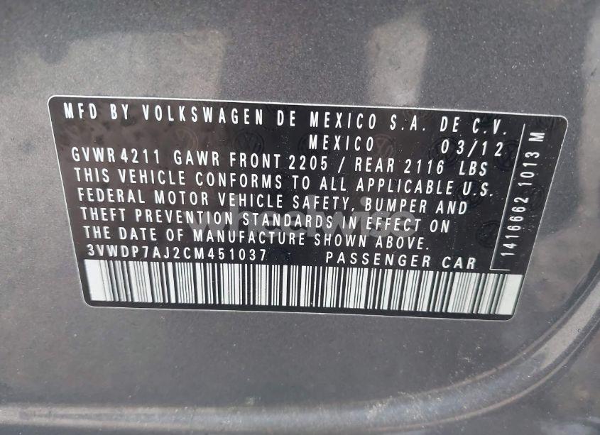 Photo 9 of 2012 Volkswagen Jetta 2.5L SE (VIN 3VWDP7AJ2CM451037)