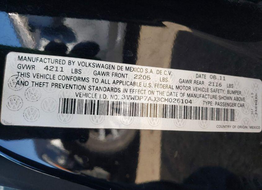 Photo 9 of 2012 Volkswagen Jetta 2.5L SE (VIN 3VWDP7AJ3CM026104)