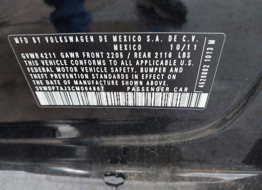 Photo 9 of 2012 Volkswagen Jetta 2.5L SE (VIN 3VWDP7AJ3CM064867)