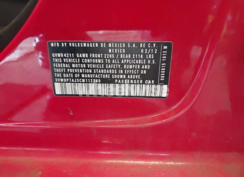 Photo 9 of 2012 Volkswagen Jetta 2.5L SE (VIN 3VWDP7AJ3CM112240)