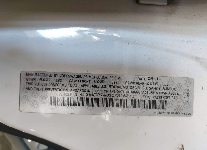 Photo 9 of 2012 Volkswagen Jetta 2.5L SE (VIN 3VWDP7AJ3CM316231)