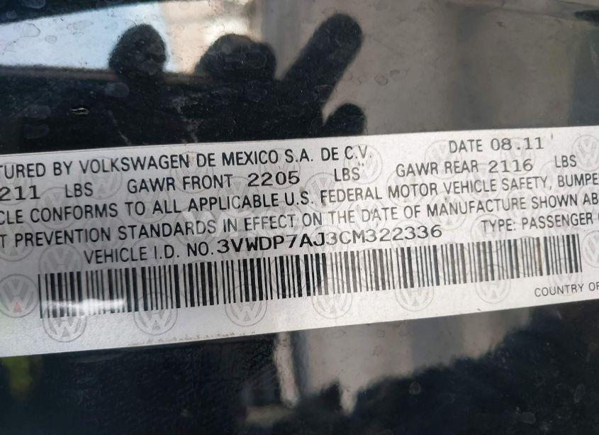 Photo 9 of 2012 Volkswagen Jetta 2.5L SE (VIN 3VWDP7AJ3CM322336)