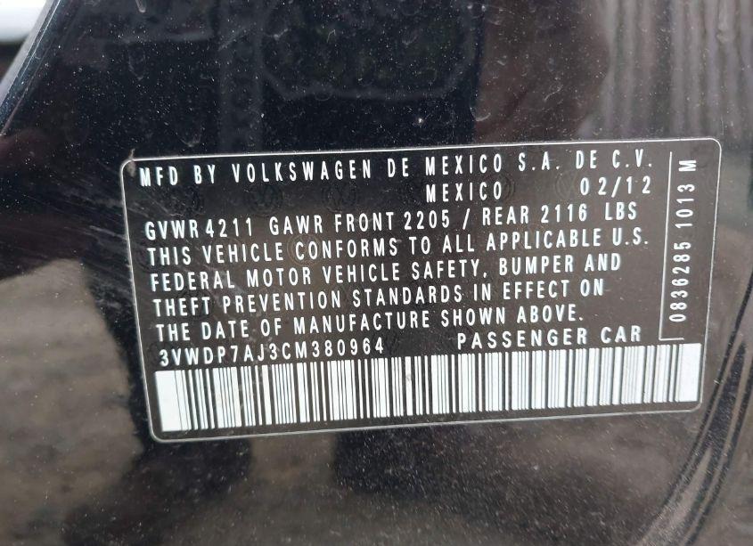 Photo 9 of 2012 Volkswagen Jetta 2.5L SE (VIN 3VWDP7AJ3CM380964)