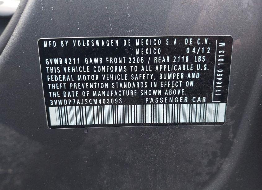 Photo 9 of 2012 Volkswagen Jetta 2.5L SE (VIN 3VWDP7AJ3CM403093)