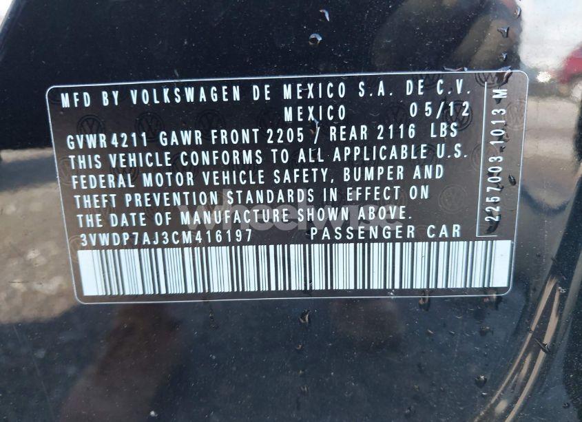 Photo 9 of 2012 Volkswagen Jetta 2.5L SE (VIN 3VWDP7AJ3CM416197)